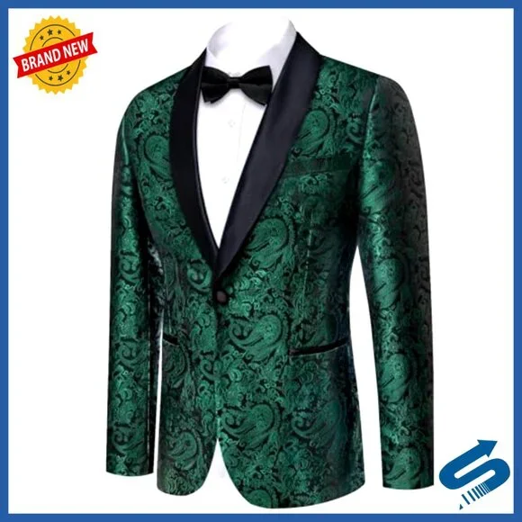 Men's Shawl Lapel Blazer Sport Coat One Button Tuxedo Jacket Dress Suit